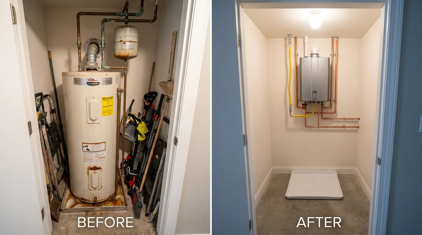 Tank water heater versus wall-mounted tankless unit comparison for Paden City, WV homeowners